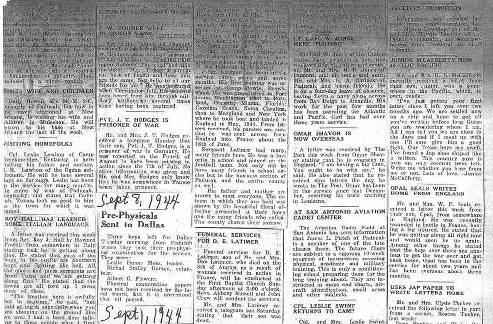 World War II Military News, Cottle County, Texas