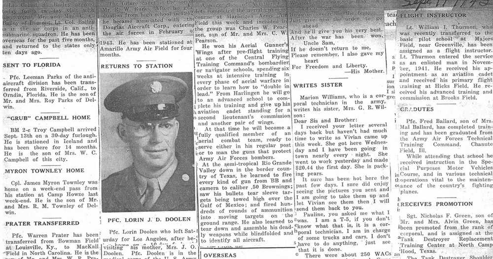 World War II Military News, Cottle County, Texas