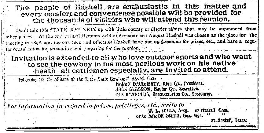 1898 Cowboy Reunion, Haskell Free Press, Haskell County, Texas