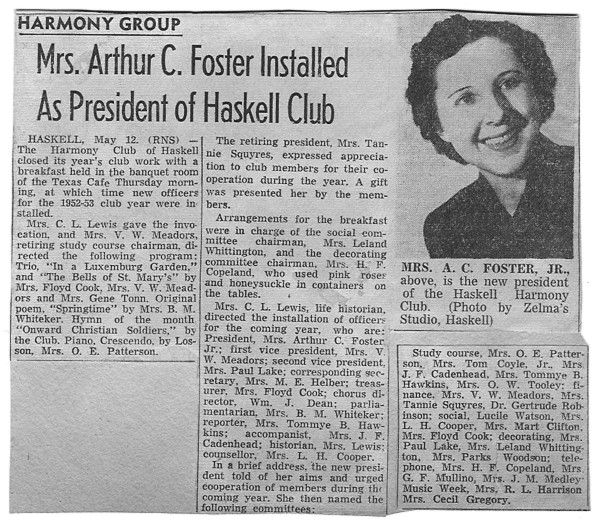 Harmony Club of Haskell, 1952, Haskell county, Texas