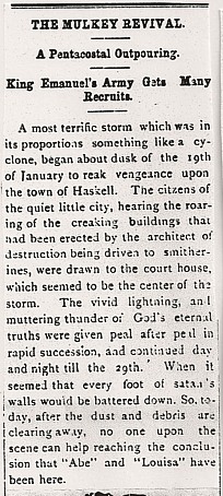 Mulkey Revival Article, 1894, Haskell County, Texas