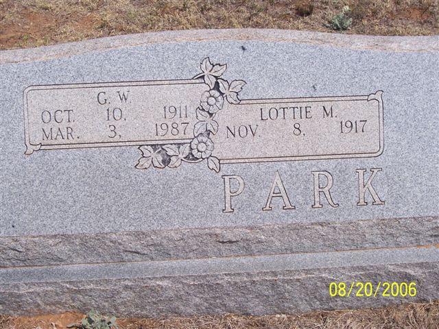 Tombstone of G. W. Park (1911-1987) and Lottie M. Park (1917- )