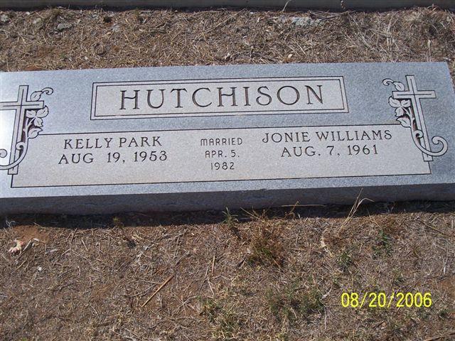 Tombstone of Kelly Park Hutchison (1953-1982) and Jonie Williams Hutchison (1961- )