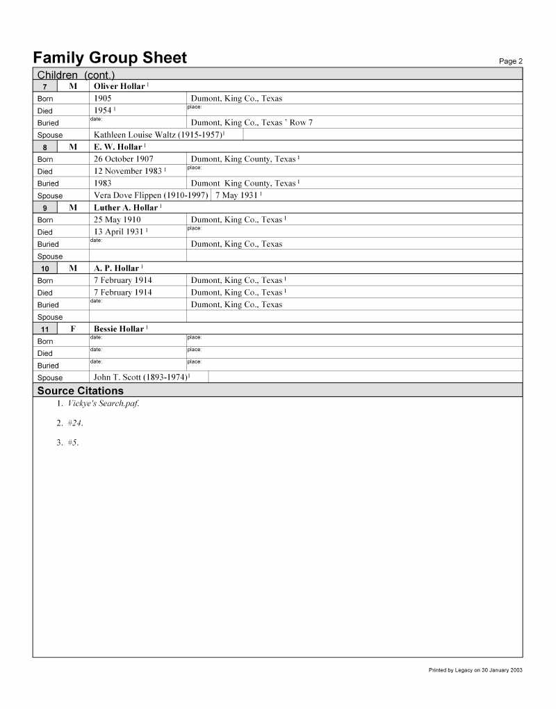 A. P. Hollar Family Group Sheet #2