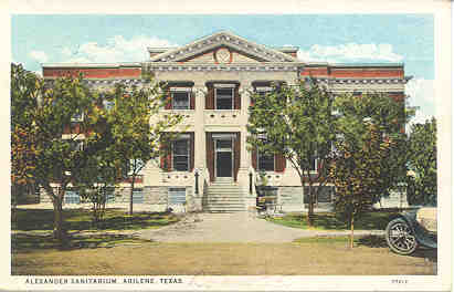 Postcard, Alexander Sanitarium, Abilene, Taylor County, TXGenWeb